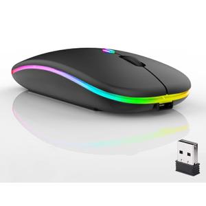 Guiheng Wireless Bluetooth Mouse, LED Dual Mode Rechargeable Silent Slim Laptop Mouse, Portable (BT5.2+USB Receiver) Dual Mode Computer Mice, for Laptop, Desktop Computer, ipad Tablet, Phone, TV (Black)