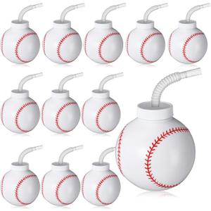 Sumind 12 Pcs Sport Ball Cups with Straws and Lids, 17 oz Plastic Cups Bulk for Adults Birthday Theme Party Sport Party Favors Supplies(Baseball)