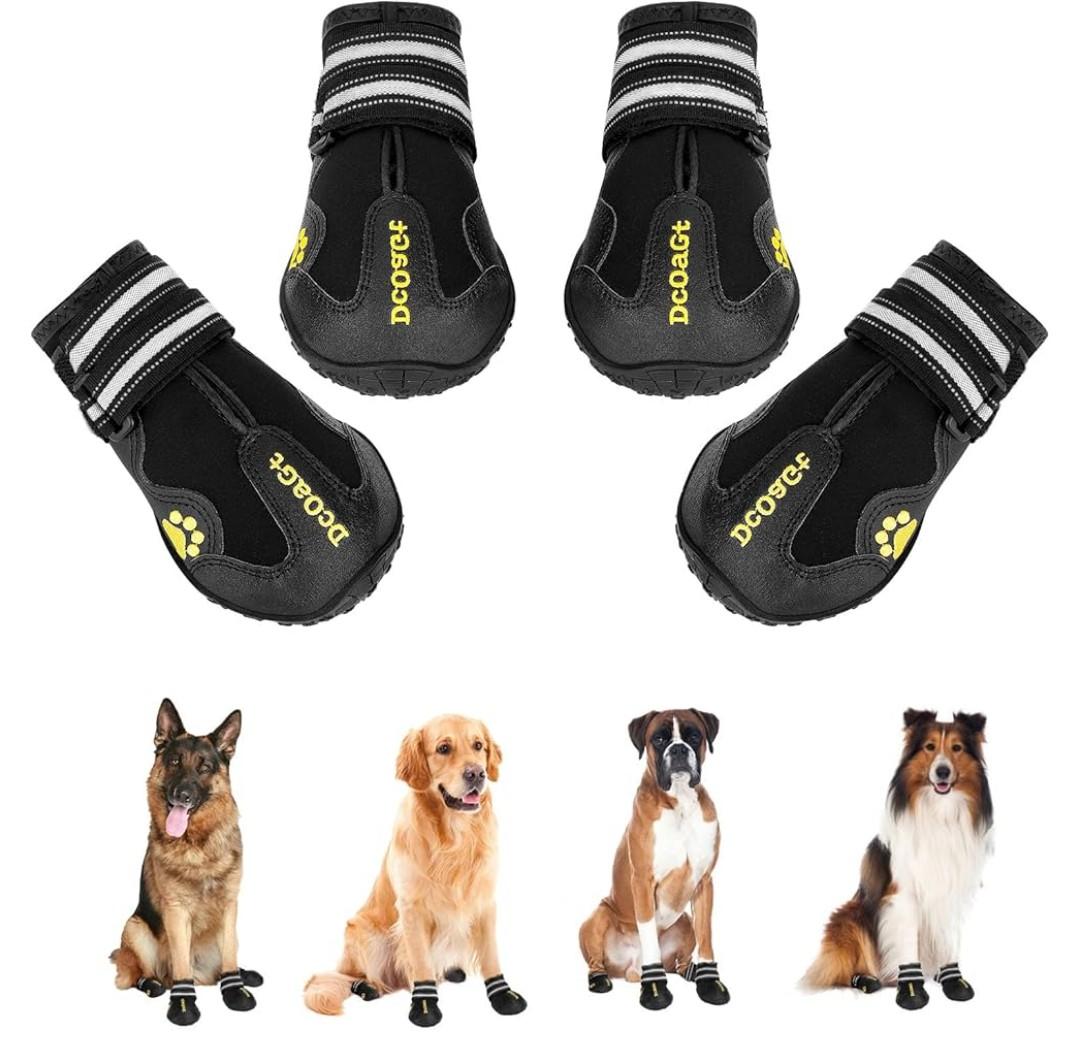DcOaGt Dog Shoes for Small Medium Puppy, Anti-Slip Waterproof Dog Boots & Paw Protectors for Hot Pavement Winter Snow, Breathable Reflective Booties for Hiking Walking Hunting,Black 4PCS(Size 5)
