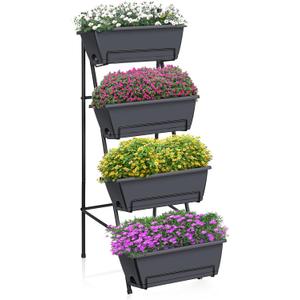 OYEAL Raised Garden Bed 4 Tier Vertical Garden Planter Indoor Outdoor Raised Planter Box with Legs Elevated Herb Garden Planters for Flowers Vegetables Plants, Grey (Gray)