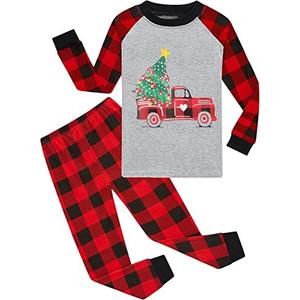 Little Hand Little Boys Long Sleeve Christmas Pajamas Plaid Pant Serts Kids Dinosaur Xmas Pjs Clothes for Toddler 7T Christmas Tree Gray