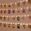 HXWEIYE Warm White Photo Clips String Light, Timer & 8 Modes, 33Ft 100LEDs Battery Powered Fairy Light with 52 Clear Clips & 12 Hooks on Wall for Hanging Picture,Bedroom Party