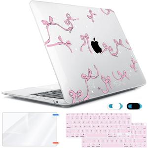 Compatible with MacBook Air 13 inch Case 2022-2020 2019 2018 A2337, A2179, A1932 Retina Display with Touch ID, Plastic Hard Shell Case +Keyboard Cover+Screen Protector+Webcam Cover, Bows