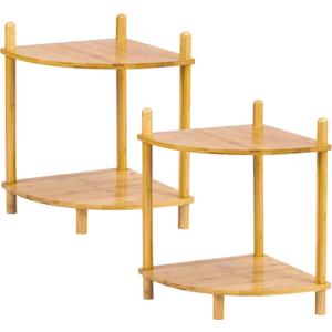 2Pc 2-Tier Expandable Bamboo Corner Shelf Stand,Corner Bookshelf, Small Corner Table，Display Storage Shelves with Open Shelves, for Living Room Kitchen Bedroom Office, 12.9"W & 12.9"D