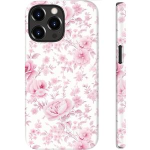 for iPhone 16 Pro Case Cute – Wireless Charging Compatible – Dual-Layer Shockproof Protection with Stylish Wildflower Design – Protective Cover for Women - Romantic Pink Bloom