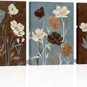SkenoArt Vintage Elegant Flowers Canvas Wall Art - Brown White and Teal Abstract Floral Picture Wall Decor Canvas Print for Bedroom Living Room Kitchen Home Decoration Ready to Hang