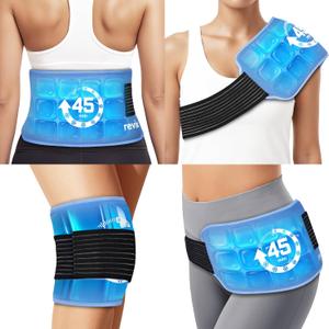 REVIX Ice Pack for Injuries Reusable (14  7") with Elastic Strap, 45-Minute Long-Lasting Gel Cold Pack for Knee, Shoulder, Back with Ice Grid Gel Design, Reusable Ice Wrap, Universal Use for Arm, Hip