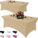Famstar Table Cloth 2 Pack Champagne 6FT Spandex Tablecloth for Rectangle Fitted Table Cloths Stretch Covers Washable Wrinkle Free Tablecloths for Festival Camping Picnic Wedding Party