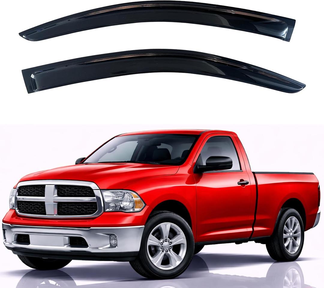 KPY Rain Guards Fit for 2009-2018 RAM 1500 Regular Cab, 2019-2024 RAM 1500 Classic, Out-Channel Window Visors Vent Wind Deflector 2PC, Truck Accessories for 2010-2025 RAM 2500 & 3500 (Single Cab Only)