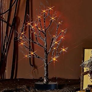 Amazon.com: Fudios Halloween Lighted Branches with Timer 100 LED Orange Fairy Lights 32IN, Black Tree Branch Lights Battery Operated for Home Party Mantle Decoration : Home & Kitchen