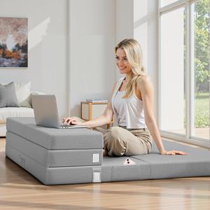 Full Folding Mattress 4 inch, Soft, Foldable, Dirt-Resistant, Portable Mattress for Camping, Foldable Guest Bed, Portable Travel Mat with Washable Cover