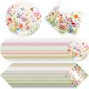 Zhehao 120 Pcs Wildflower Dessert Plates Flower 7 Inch Disposable Paper Plates and Napkins Bulk Floral Birthday Party Decorations Wedding Party Supplies