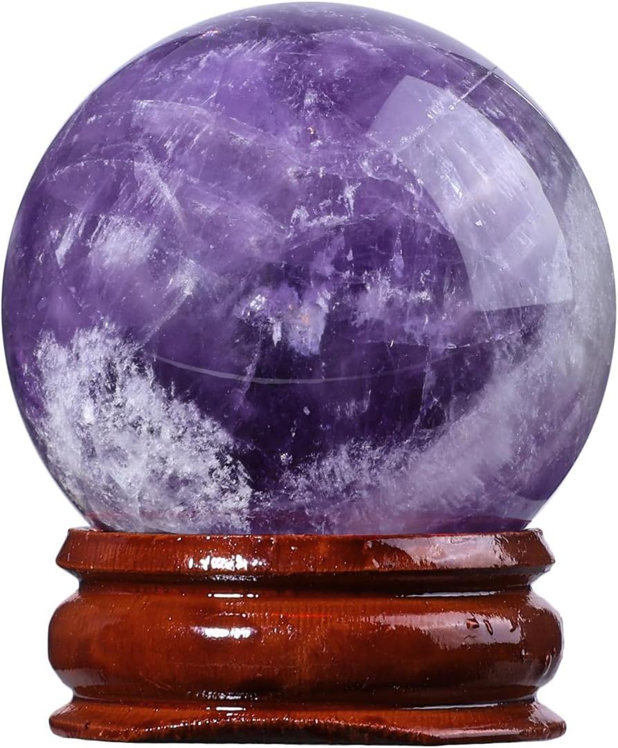 mookaitedecor Natural Amethyst Crystal Ball with Stand, 35-40 mm Decorative Round Stone Sphere Sculpture Figurine, Feng Shui Divination Home Decor (Purple)