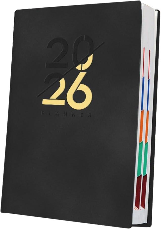 2026 365-Day Daily Planner for Students，Teachers & Professionals (Basic Version) - A5 Time Management Notebook, 300 Pages with 2026-2027 Calendar & Ribbon Bookmark (Black)