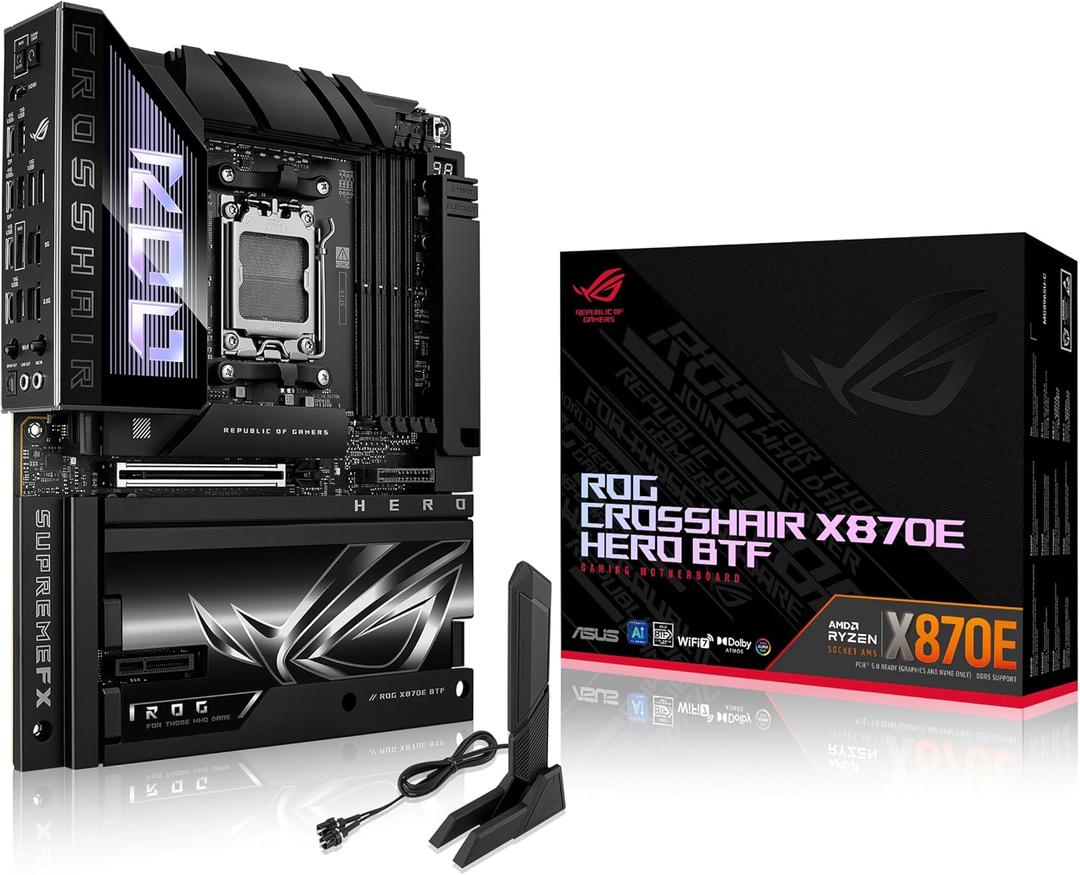ROG Crosshair X870E Hero BTF AMD ATX Board with Hidden-Connector Design & high-Power GPU Slot for Clean Cable Management, 18+2+2 Power, DDR5, WiFi 7, 5X M.2, PCIe 5.0, USB4, Advanced AI PC Ready