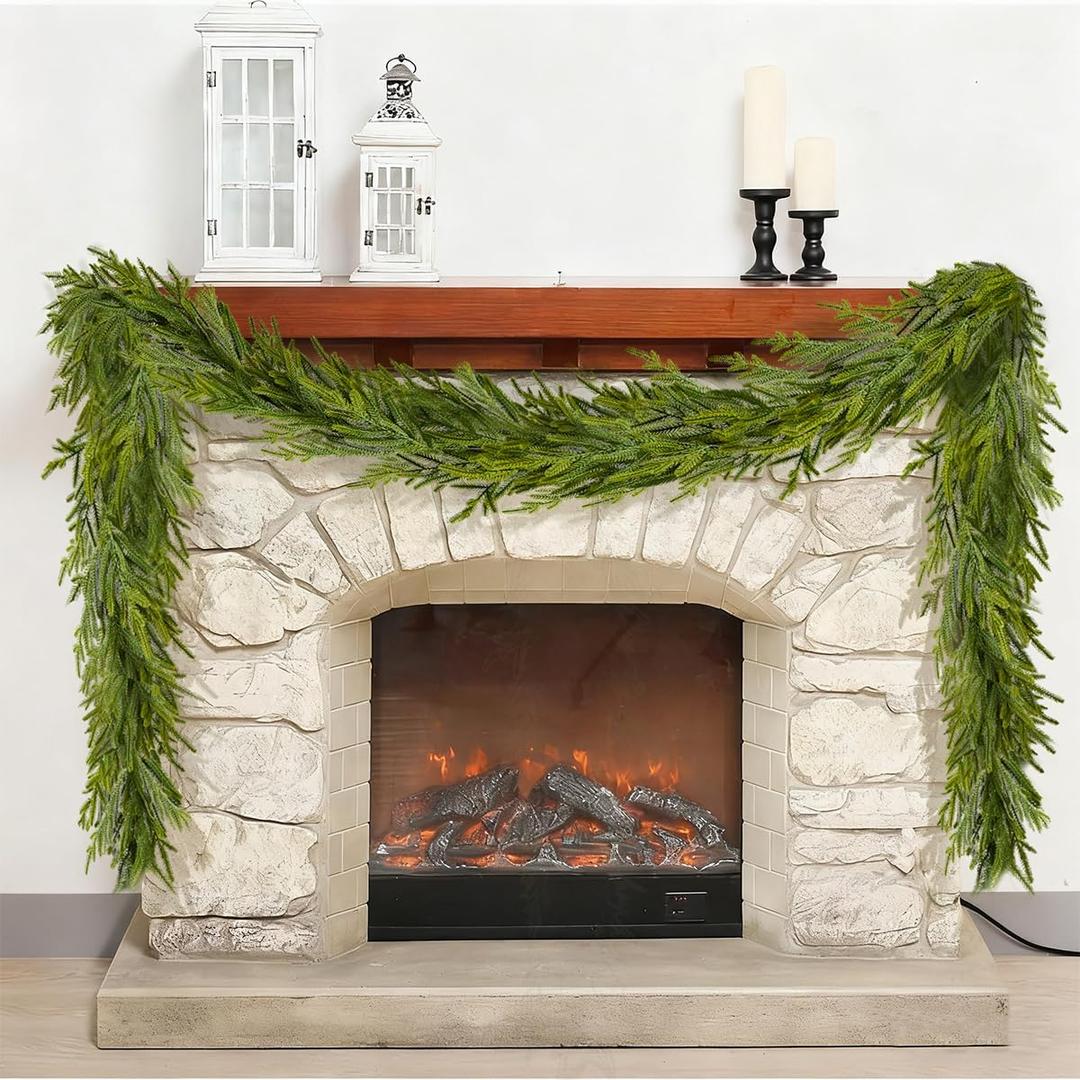 9FT Christmas Garland Norfolk Pine Garland Real Touch Faux Greenery Cedar Garlands for Mantle,Table,Wall,Christmas Decorations Indoor Outdoor