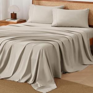 Andency Oatmeal Sheets Queen Set 4 Pieces, Super Soft Sheets for Queen Size Bed, Microfiber Queen Sheet Set, Deep Pocket Up to 16", Hotel Luxury Breathable & Cooling Bedding Sheets & Pillowcases