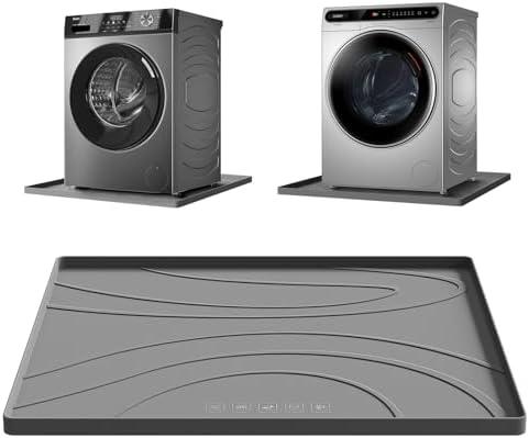 Washing Machine Drain Pan Silicone mat – 26.5x26.5 Inch Non-Slip Waterproof Washer Drip Tray, Anti-Vibration Soft Mat for Under Dryer or Washer, Floor Leak Protector for Laundry Room