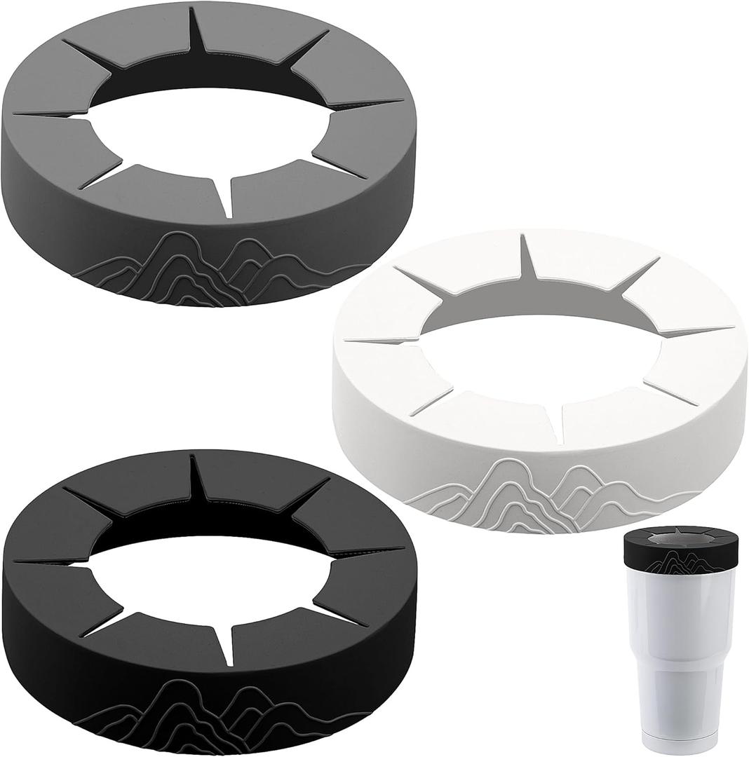 3 Pcs Ice Coffee Silicone Ring,Reusable Silicone Ring for 30oz Tumbler Diameter 3.9-4 Inch,Black White Grey Iced Cup Sleeve Ring for Cold Drinks Tumbler Cup Accessories