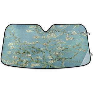 Car Windshield Sun Shade Van Gogh Almond Blossom Blocks UV Rays Sun Visor Protector Accordion Folding Auto Sunshade for Car Truck SUV 55x28inch (pattern 4)