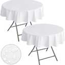 Nasitos 2 Pack Round White Tablecloth 60 Inch-Flannel Backed Vinyl Plastic Tablecloth, Waterproof Spillproof Round Plastic Table Cover Kitchen Dinning Decoration, Table Cloths for Outdoor & Indoor