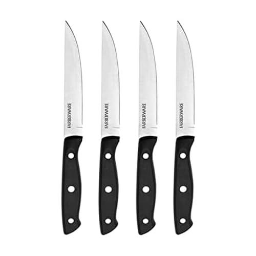 Farberware Triple-Riveted 4-Piece Steak Knife Set, High-Carbon Stainless Steel, Razor-Sharp Knives, Kitchen Knives, Set of 3, Black