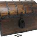 Nautical Cove Wooden Treasure Chest with Decorative Rivets and Reinforcing Iron Strips with Iron Lock and Skeleton Keys – Wooden Lock Box, Pirate Decor Chest, Keepsake Box
