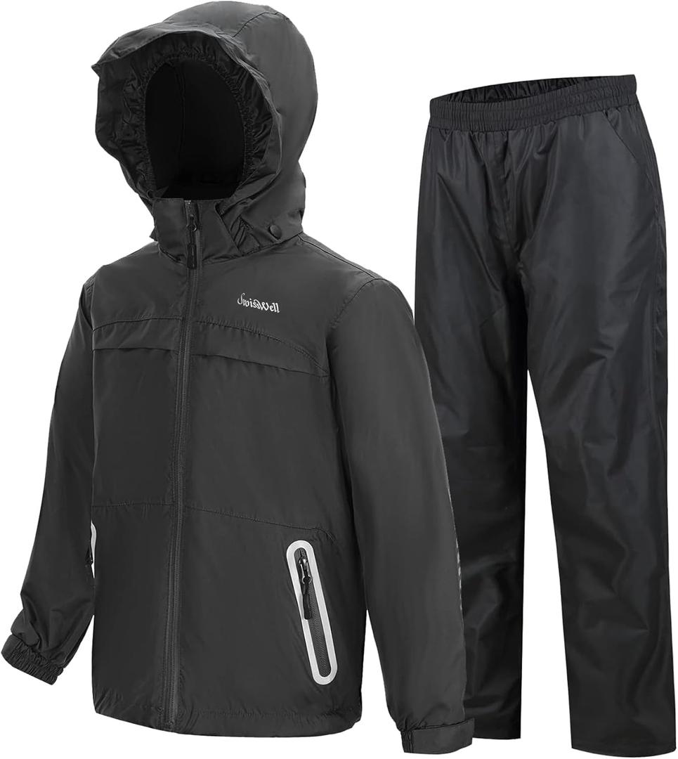 Kids Rain Suit Boys Girls Rain Gear Waterproof Youth Rain Jacket and Pants for Golf Fishing (11-13 Years, Black)
