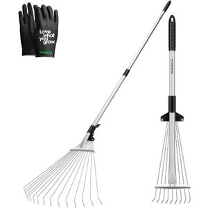 VIVOSUN 2-Piece Leaf Rake Set - Adjustable Garden/Camping Rake with 15/9 Tines, Collapsing Tines & Telescopic Handle (64'' & 30'')