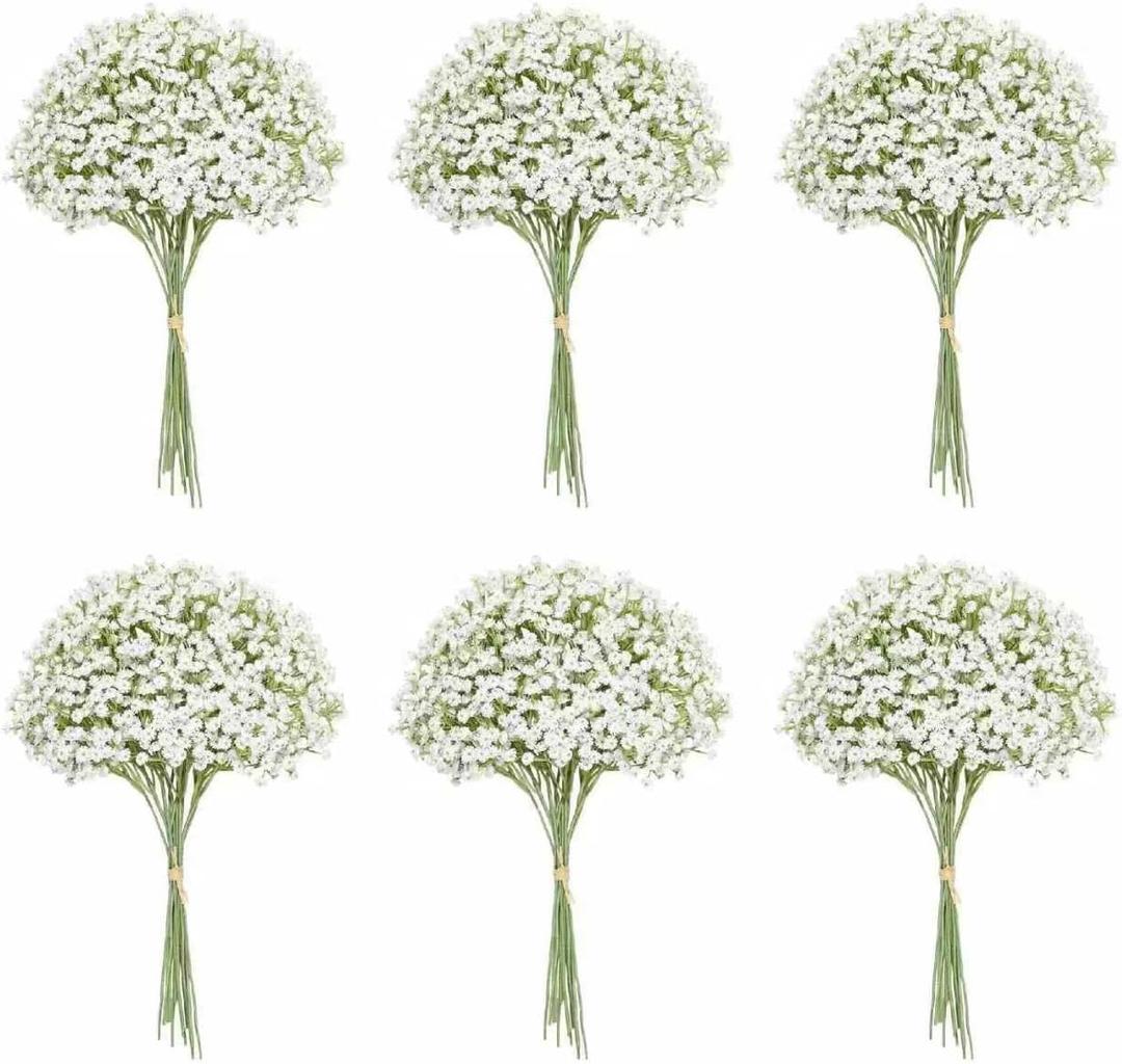 120PC Baby Breath Artificial Flowers - Babies Breath Flowers Artificial Bulk Faux Flowers Bouquet White Flores Real Touch Fake Flowers Arrangements Wedding Centerpieces Tables Decorations