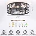 24" Farmhouse Flush Mount Caged Ceiling Fans with Lights, Rustic Low Profile Ceiling Fan with Light and Remote, Reversible DC Motor Bladeless Enclosed Ceiling Fan for Bedroom Laundry Room Kitchen