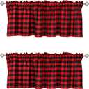 WUBODTI 2 Pack Christmas Red Plaid Curtains Valances for Kitchen, Red and Black Buffalo Check Window Valance Rod Pocket Farmhouse Window Treatments Decor for Living Room Bathroom, 52" W x 14" L