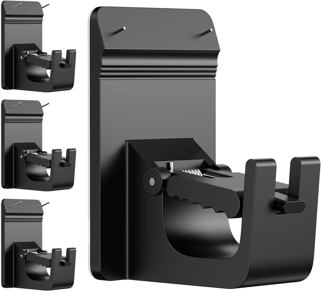 Universal Heavy Duty Curtain Rod Brackets, No Drill Curtain Rod Brackets with Adhesive & Invisible Nail, 30+LB Load Curtain Rod Holders, Damage Free Curtain Rod Hooks for Wall, Bathroom, Kitchen 4PC