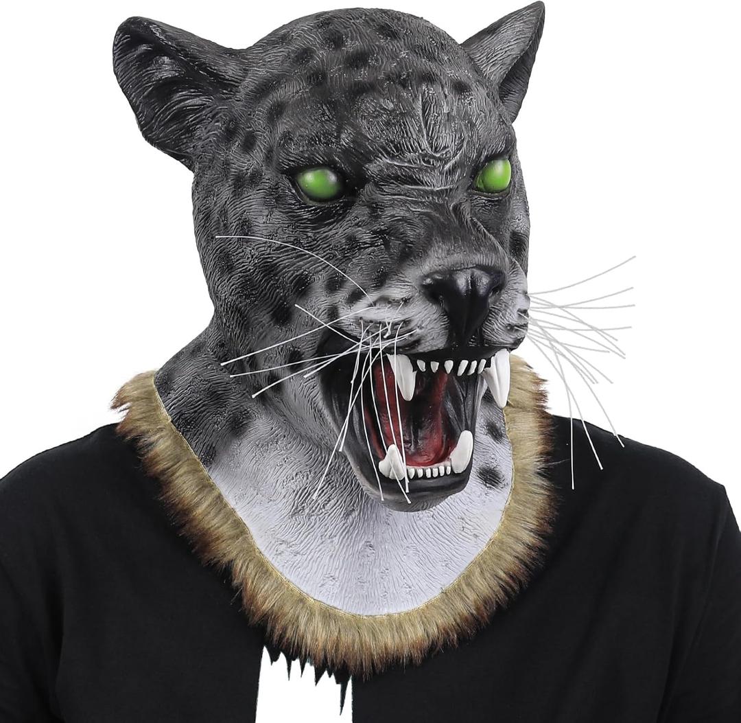 Leopard Cheetah Full Head Mask for Halloween Cosplay Party Prop (Black)