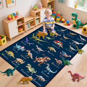 8x10 ft Dinosaur Rug for Boys Room, Large Educational ABC Rugs for Playroom & Bedroom, Soft Non-Slip Washable Learning Carpet Floor Mat, Dinosaur Play Mat for Kids