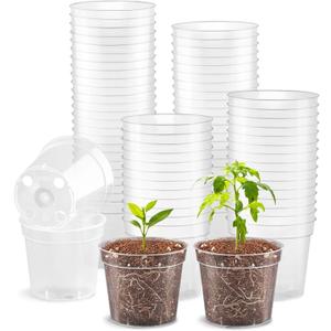 2.5 Inch Clear Pots, 100 Pack Round Starter Pots, Transparent Seed Germination Pots with Drainage Holes (2.5 Inch, 100 Pack)