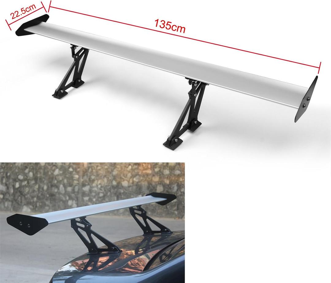 Universal 53" Car GT Wing Rear Trunk Spoiler Adjustable Single Deck, CNC Aluminum, for Honda Civic, Accord, for Subaru WRX, BRZ, for Dodge Charger, Downforce, Stability, Style Upgrade