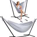 SUNCREAT 2-in-1 Convertible Extra Large Hammocks with Stand, Heavy Duty 2 Person Hammock for Outside with Stand, Patented, Light Gray