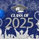 LYCGS 7x5ft Graduation Backdrop Navy Blue and Silver 2025 Graduation Party Backdrop for Class Celebration Prom Decor Banner X-52