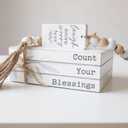 GENMOUS Faux Decorative Books Set for Home Decor, Stacked Wood Faux Books with Wood Bead for Living Room Decor, White Decorative Books for Shelf Decor, Mantel Decor, Farmhouse Decor Bless