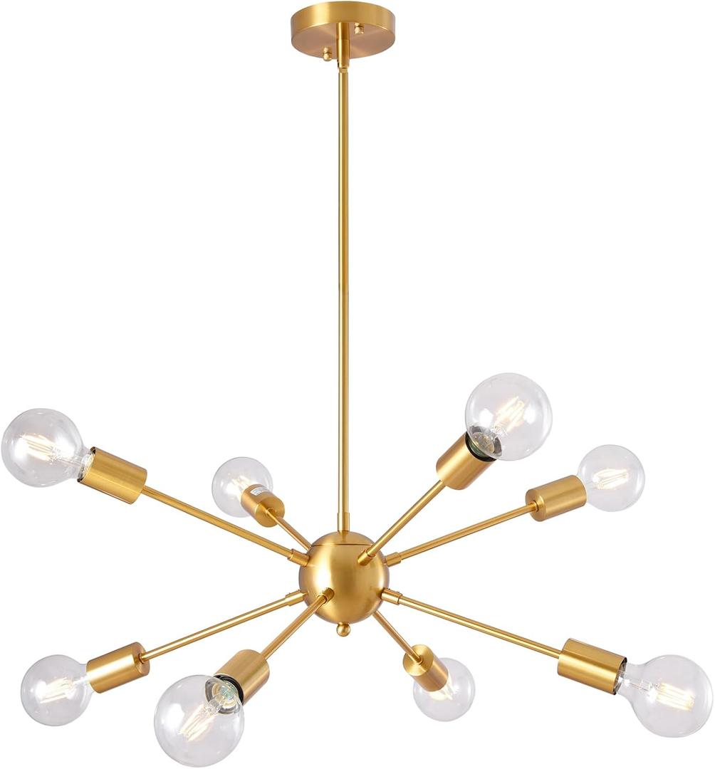 Gold Sputnik Chandelier 8 Lights Modern Chandeliers Brushed Brass Ceiling Light Fixture Electroplated Lights Industrial Kitchen Pendant Lighting