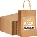 RACETOP 50 Pack Kraft Small Paper Bags with Handles Bulk, 5.8"x3.2"x8.25" Brown Gift Bags for Retail, Shopping, Birthday Parties, Mini Bag for Business, Goodies