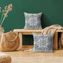 Boho Pillow Covers 22x22 Set of 2, Ethnic Design Decorative Throw Pillows Linen Blue Carpet Pattern Farmhouse Cushion Pillow Covers for Sofa Couch Outdoor Decor