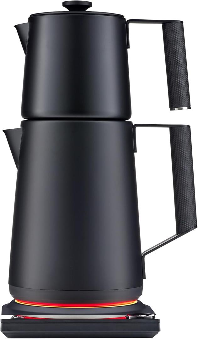 Saki Turkish Tea Maker Machine Pro, Electric Double-Pot Teapot 1.75L 120V, 120 Min Keep-Warm, Stainless Steel BPA-Free, Auto Shut-Off & Boil-Dry, LED Brew Ring, Matte Black