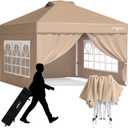 GVDV 10x10 Pop Up Tent with 4 Sidewalls, One Push Canopy, CP23B, Khaki