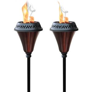 Garden Torch Large Flame - Deco Home Garden Torch Set of 2 | Citronella Garden Outdoor/Patio Outdoor Lighting Torch for Party Patio Pathway with Spikes and Deck Clamp | Caramel Black