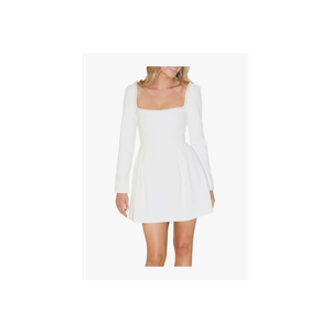 Women's Long Sleeve Mini Dress Pearl Square Neck Ruffle Hem Short Dress Bride Party Club Elegant Dresses XL