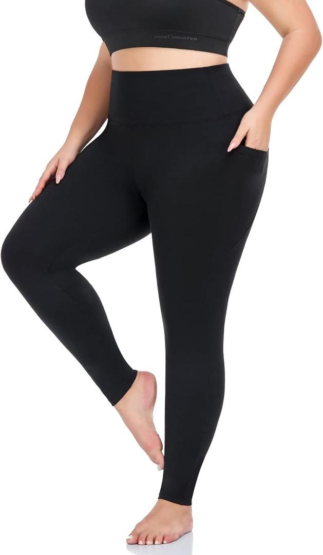 Plus Size Leggings for Women with Pockets-Stretchy Yoga Pants Tummy Control High Waist Workout Leggings (Black, XL)