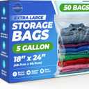 Seal Fresh 5 Gallon Large Plastic Storage Bags – 18" x 24" (50 Count) – Reusable XXL Extra Large Heavy Duty Clear Jumbo Freezer Zip Lock Bags with Sealable Zipper Top For Clothes, Travel, Moving