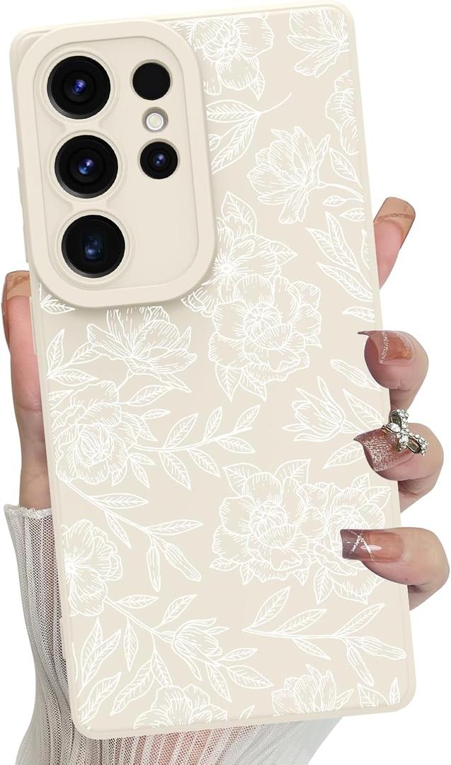MZELQ for Samsung Galaxy S25 Ultra Case Rose -White | Silicone Floral Flowers Cute, Camera Protection Soft Slim Phone Case for Girls Women